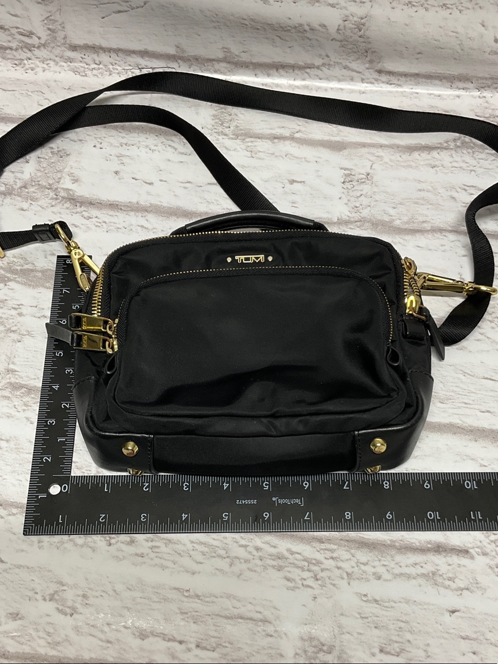 Tumi Black Nylon Crossbody with Gold Hardware Accents - Picture 8 of 9